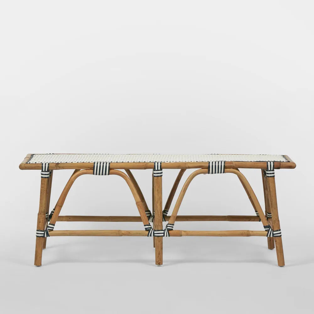 Portsea Rattan Bench - Navy & White