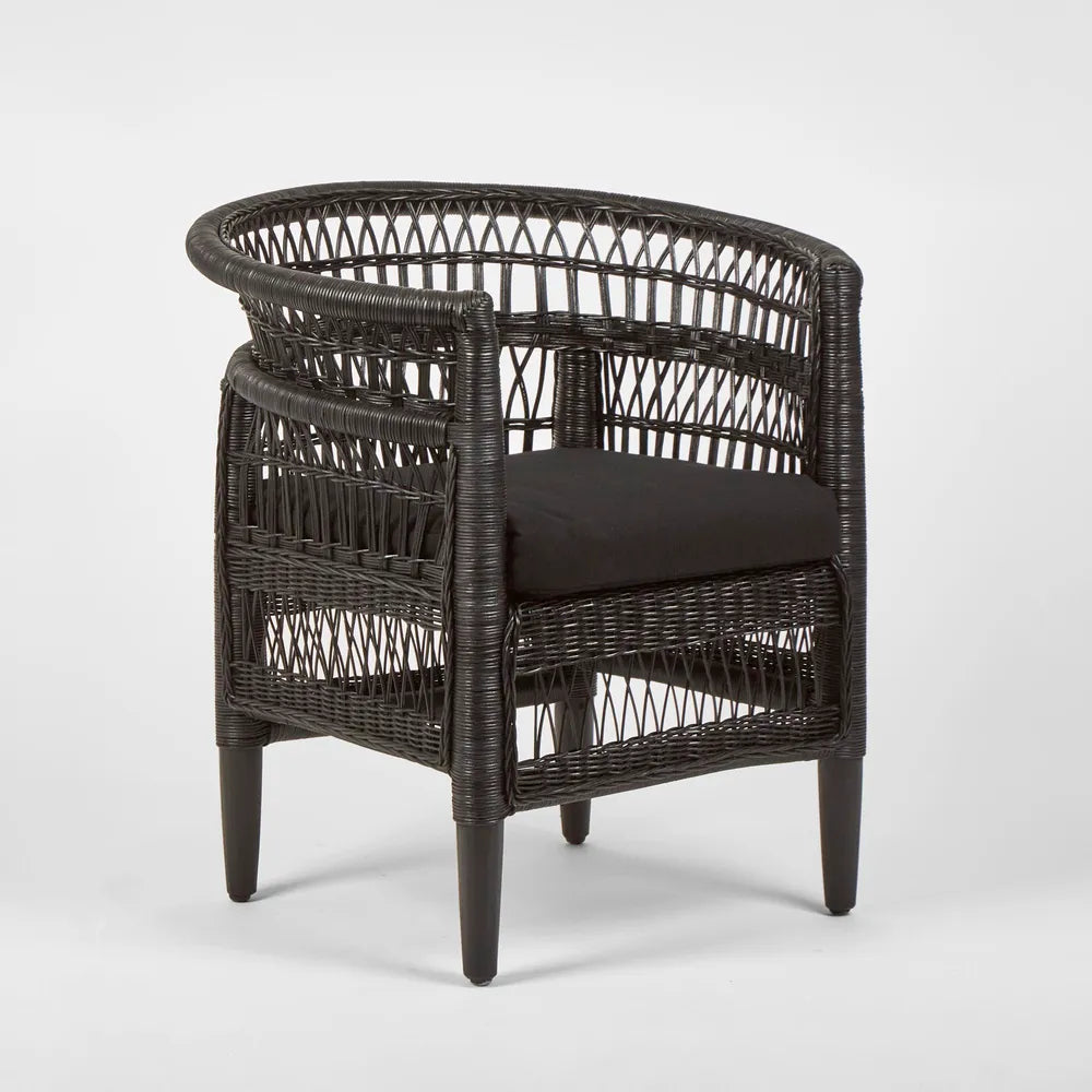 Livingstone Wicker Armchair with Cushion - Black