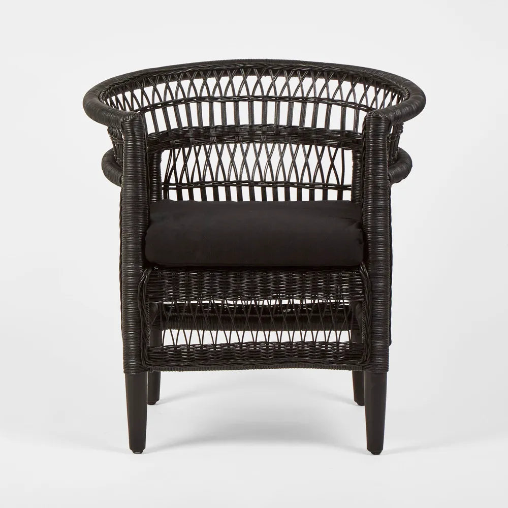 Livingstone Wicker Armchair with Cushion - Black