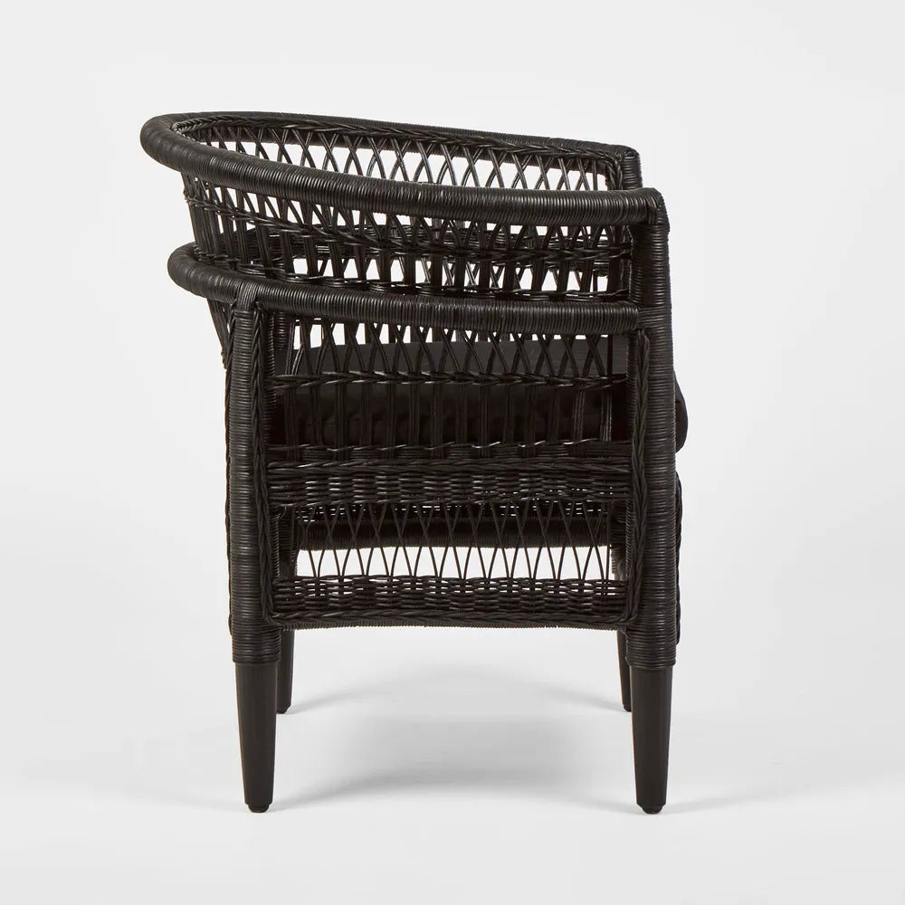 Livingstone Wicker Armchair with Cushion - Black