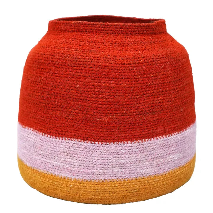 Kya Woven Seagrass Basket - Red & Pink