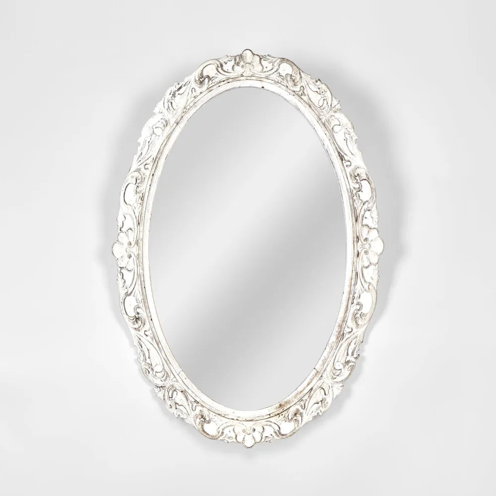 Floral Frame Oval Mirror - White