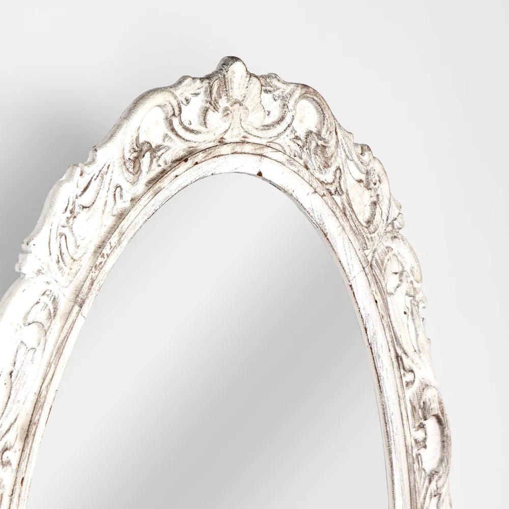 Floral Frame Oval Mirror - White