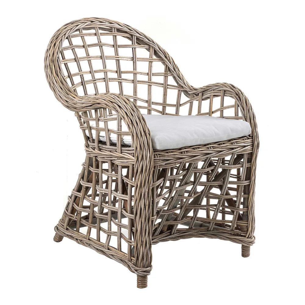 Mauritius Wicker Rattan Armchair with Cushion - Natural