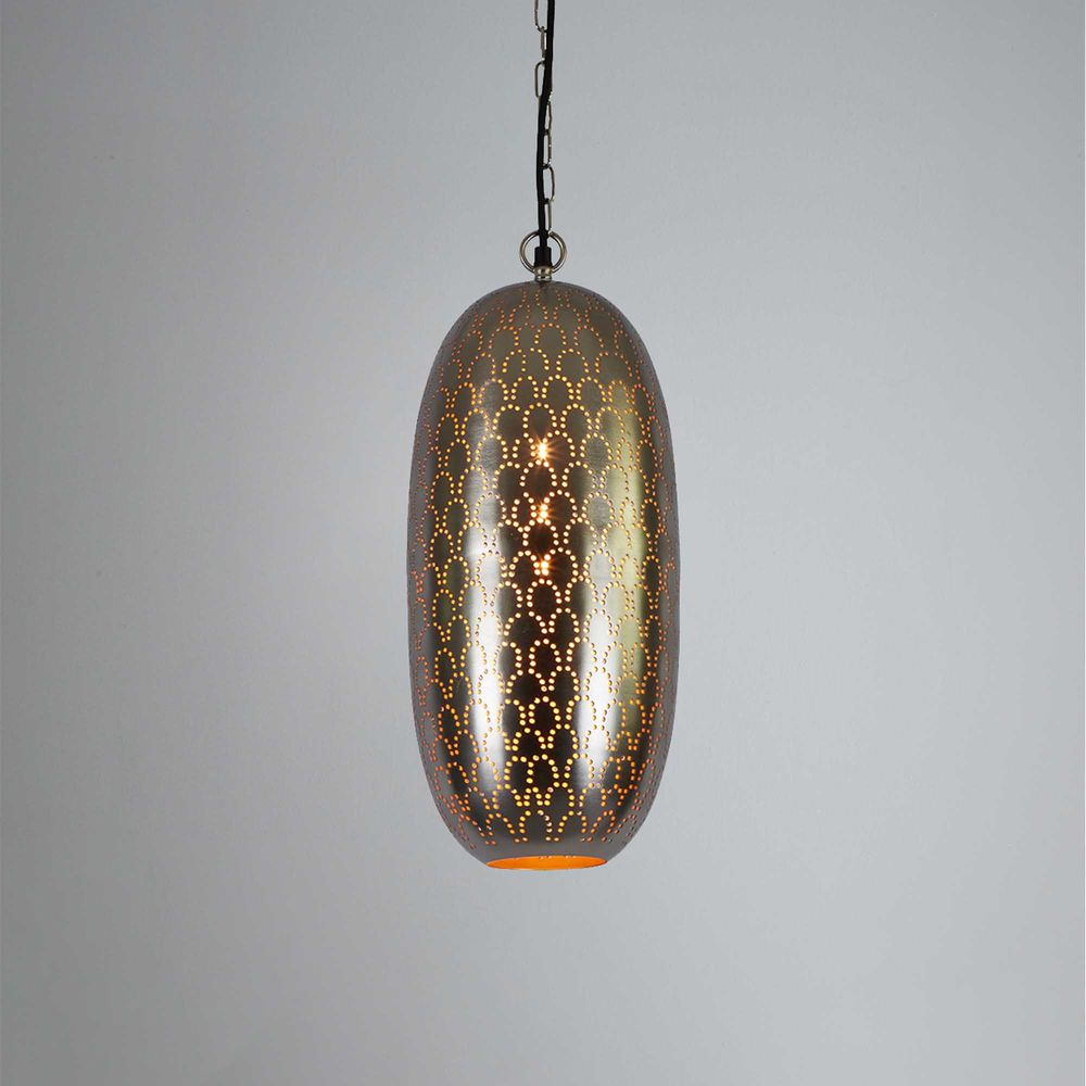 Anaconda Perforated Tall Oblong Pendant - Nickel