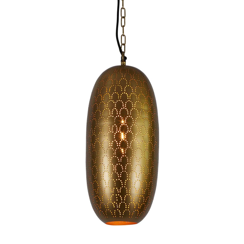 Anaconda Perforated Tall Oblong Pendant -  Light Brass