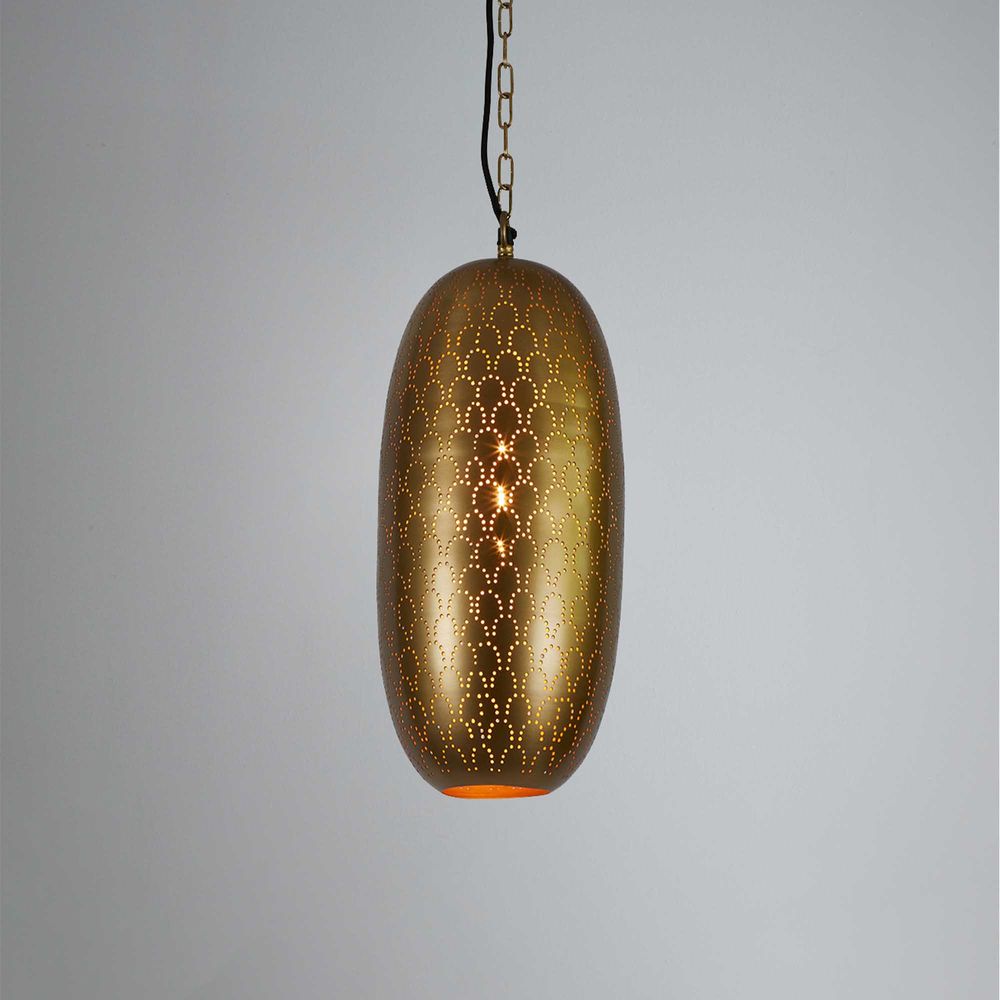 Anaconda Perforated Tall Oblong Pendant -  Light Brass