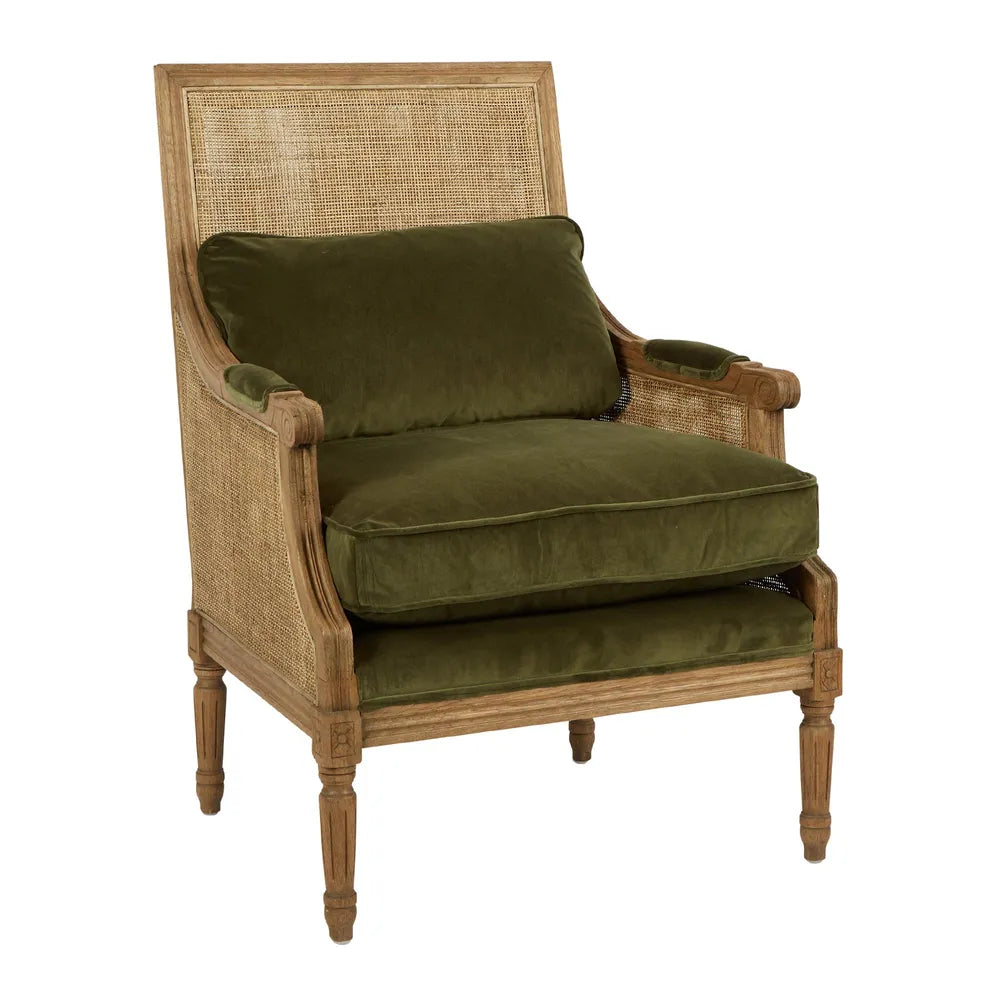 Hicks Oak Rattan Caned Armchair - Olive Green