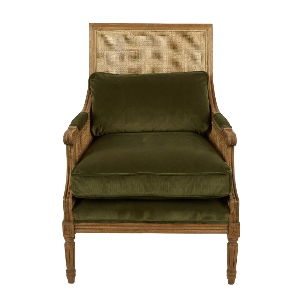 Hicks Oak Rattan Caned Armchair - Olive Green