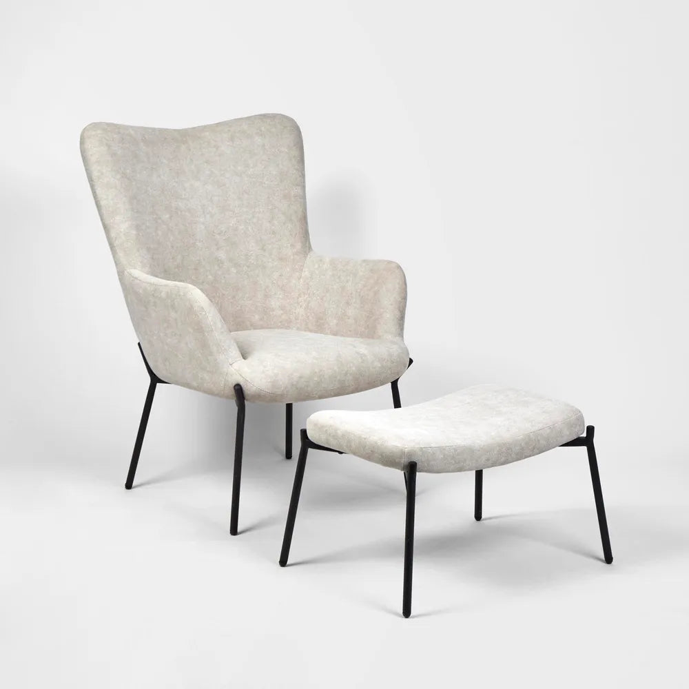 Justin Fabric Armchair with Stool - Grey