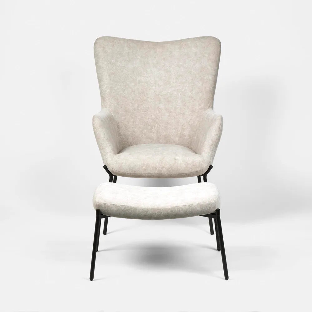 Justin Fabric Armchair with Stool - Grey