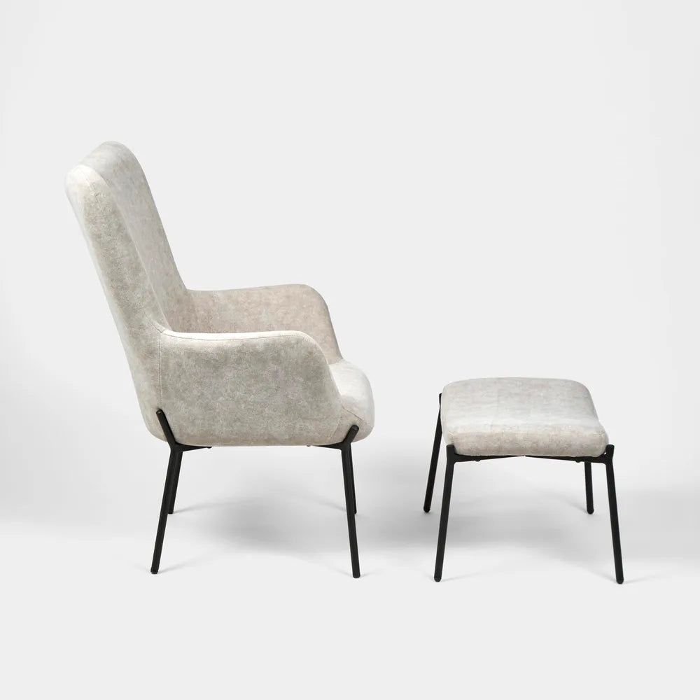 Justin Fabric Armchair with Stool - Grey