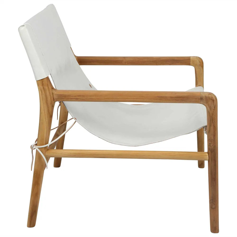 Jasper Leather & Teak Sling Armchair - White