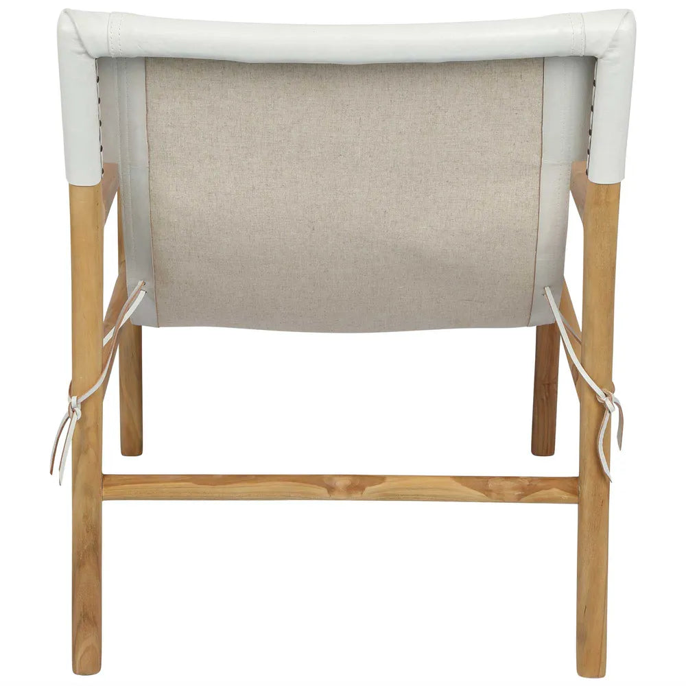 Jasper Leather & Teak Sling Armchair - White