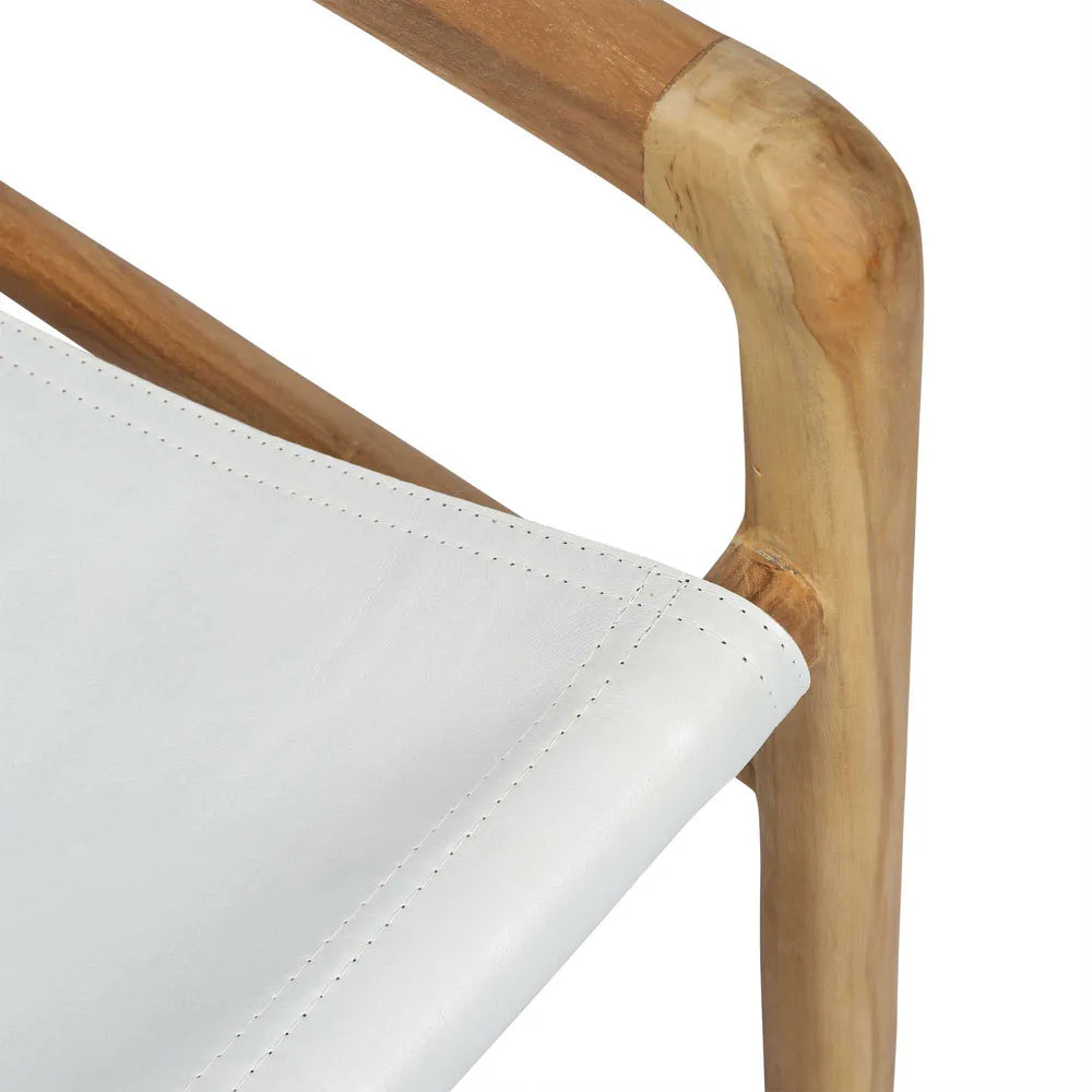 Jasper Leather & Teak Sling Armchair - White