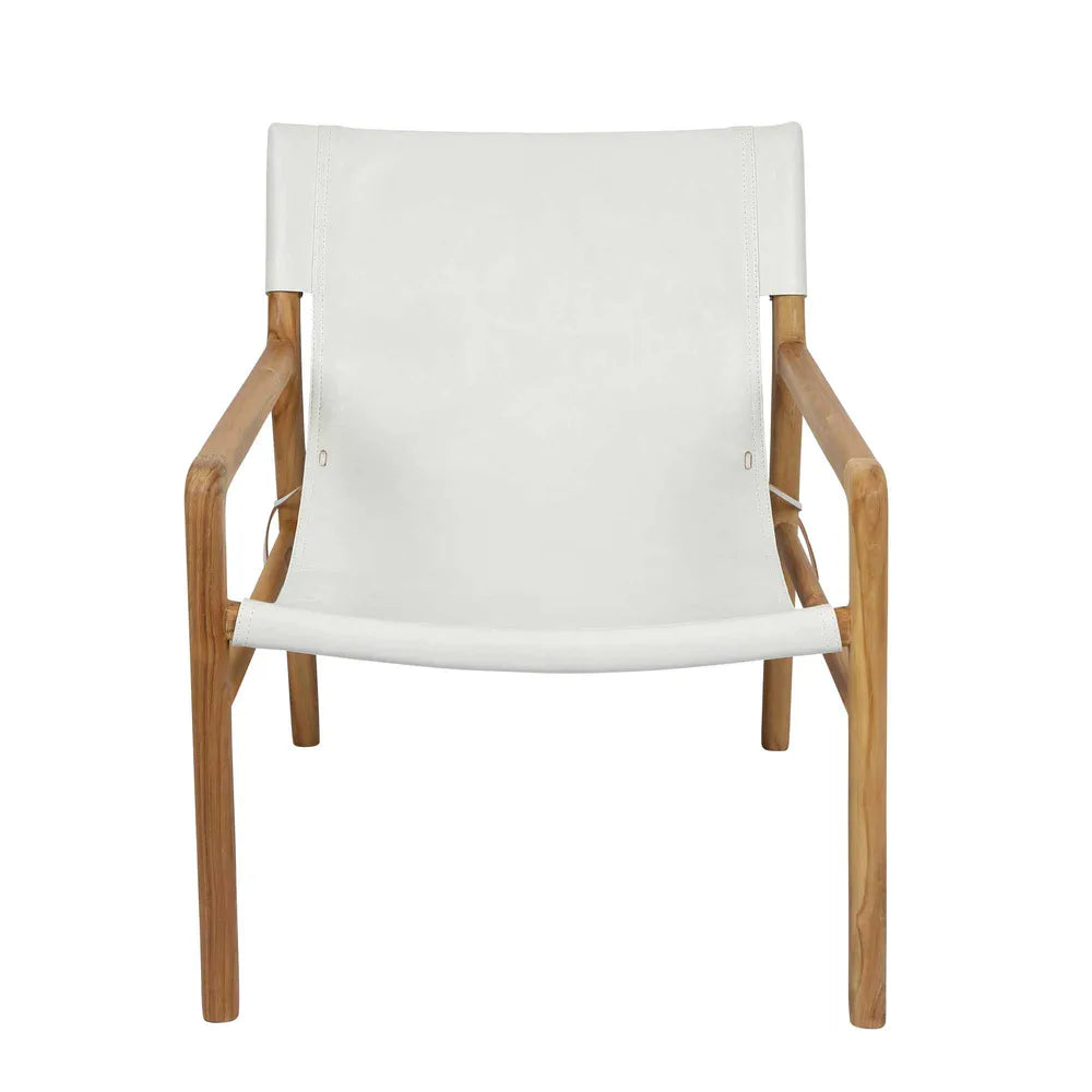 Jasper Leather & Teak Sling Armchair - White