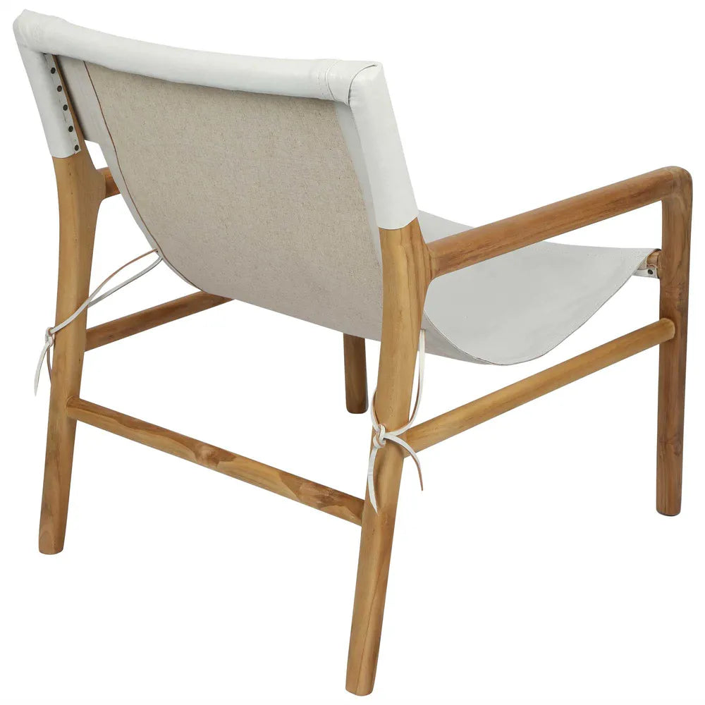 Jasper Leather & Teak Sling Armchair - White