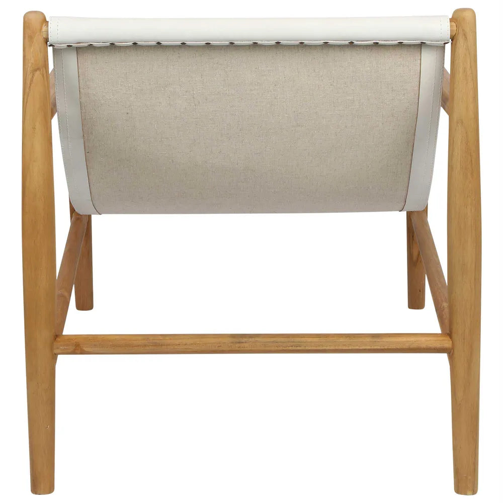 Bolan Teak Wood Leather Chair - White