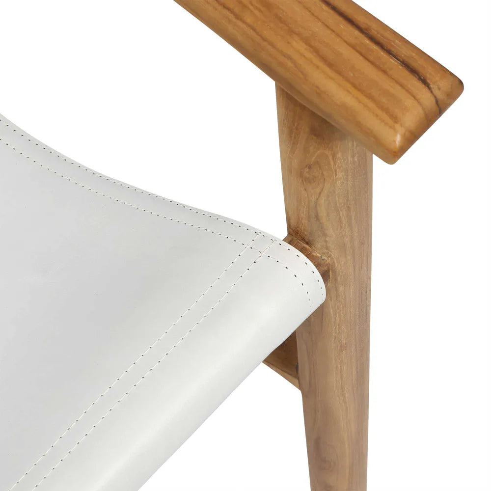 Bolan Teak Wood Leather Chair - White