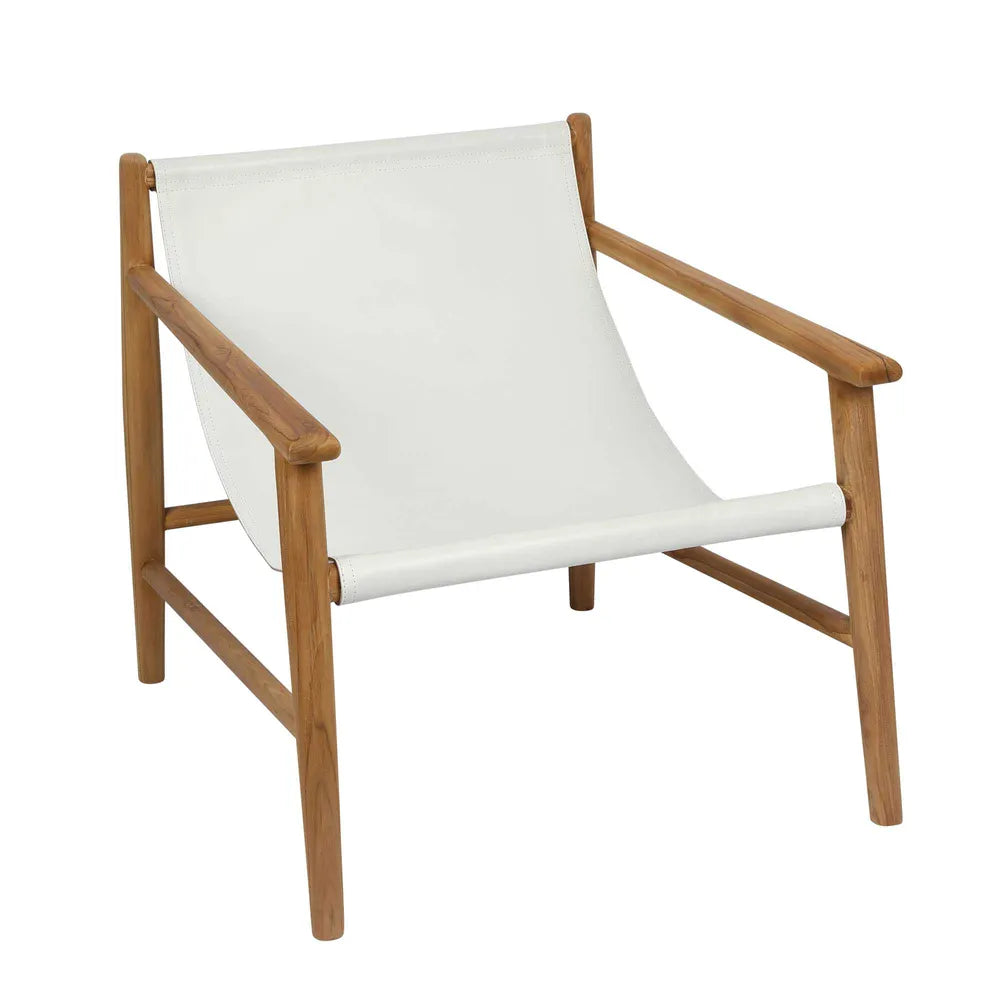 Bolan Teak Wood Leather Chair - White