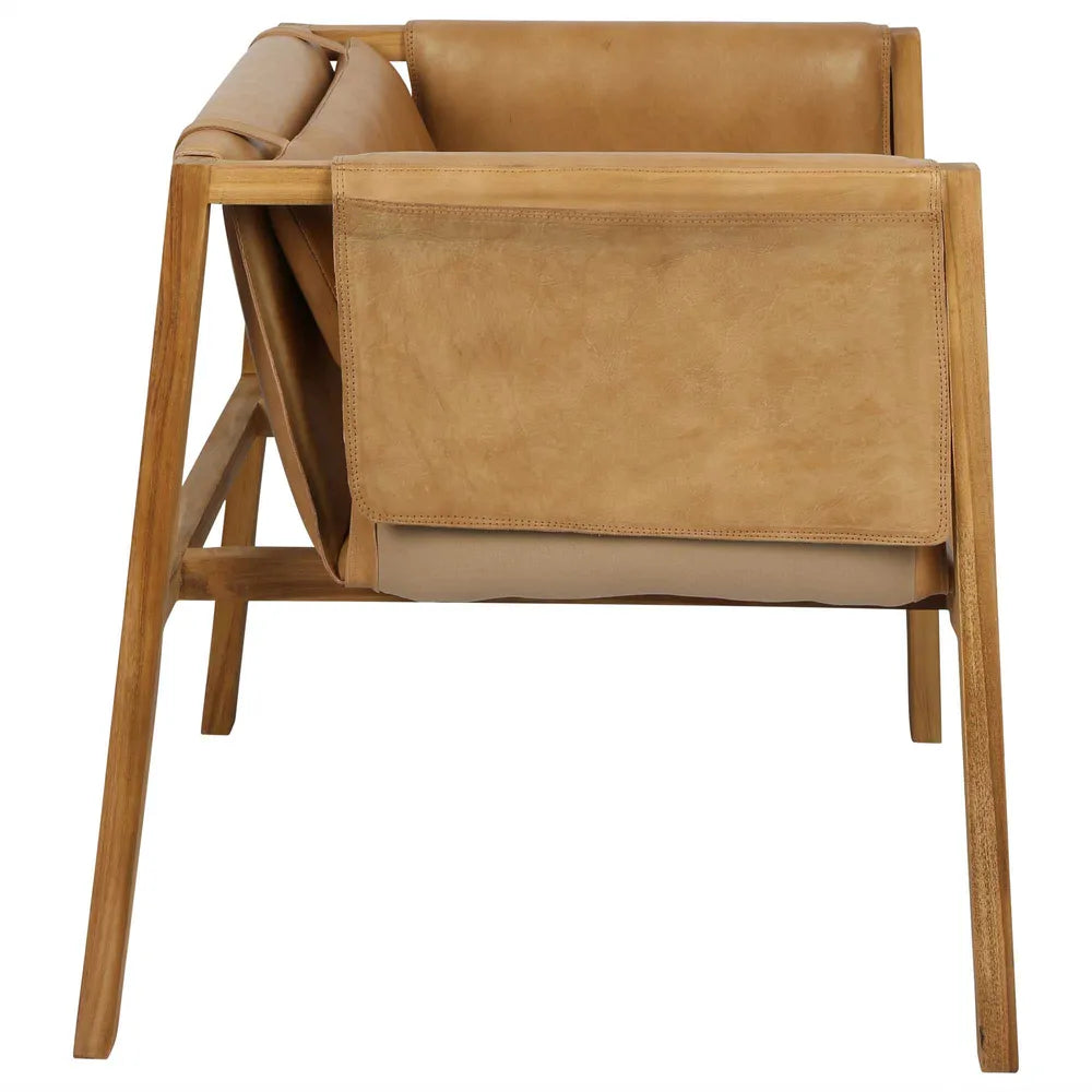 Zayne Leather & Teak Lounge Armchair - Toffee