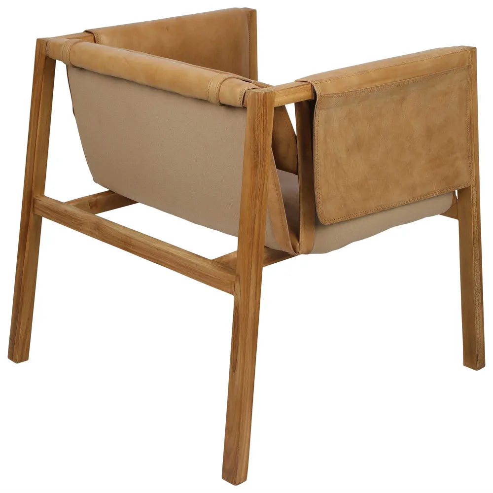 Zayne Leather & Teak Lounge Armchair - Toffee