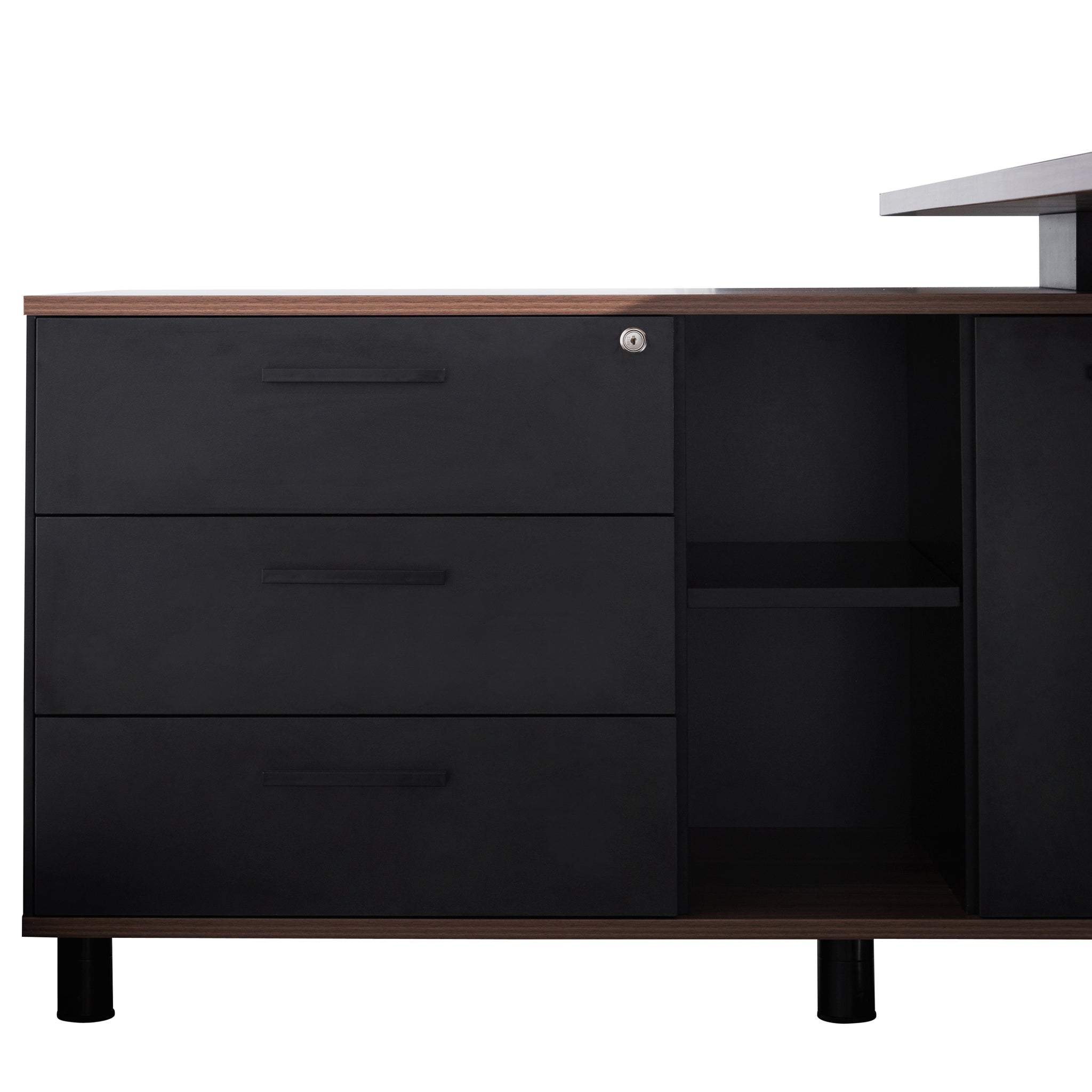 1.8m Executive Desk Left Return with Black Legs - Walnut - image 5