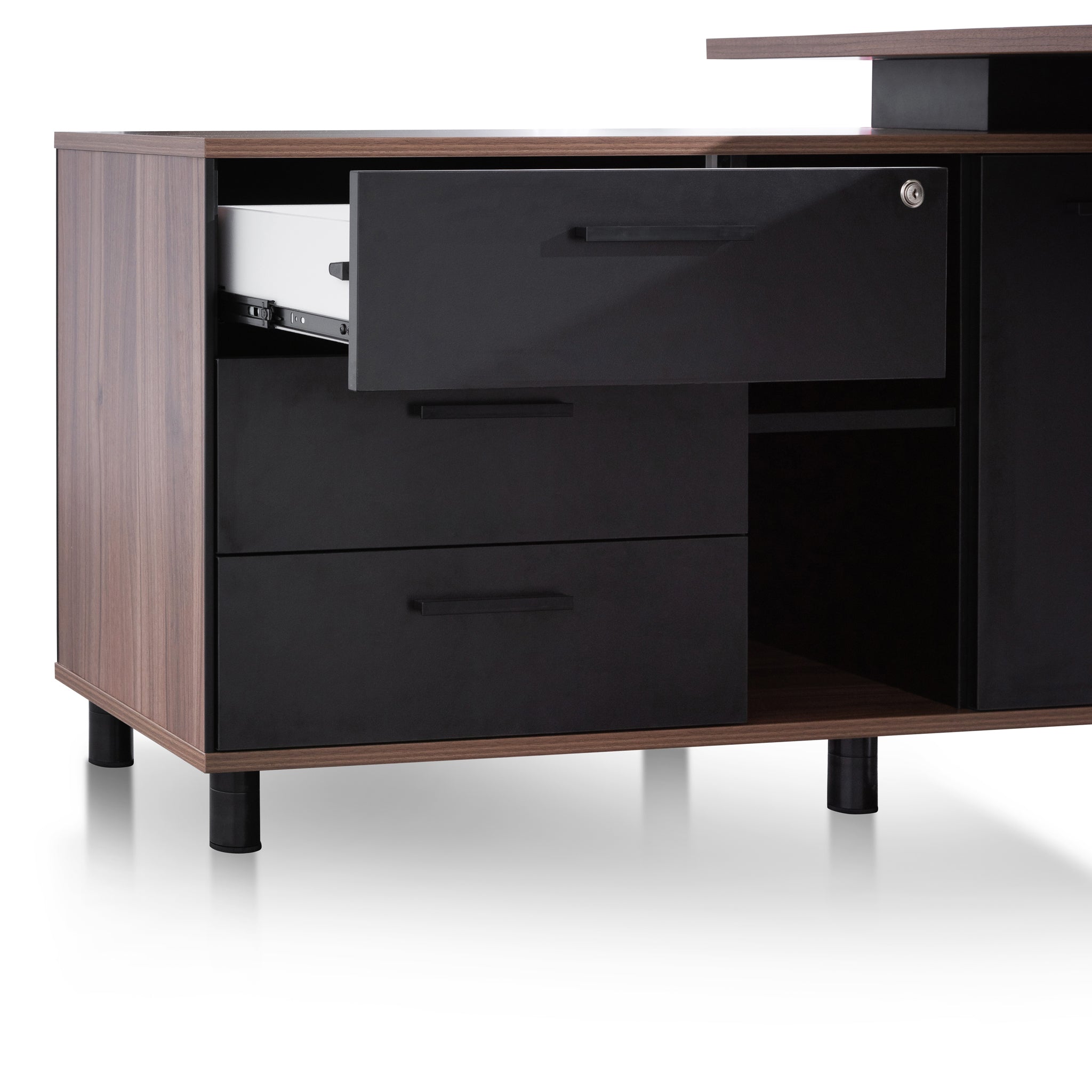 1.8m Executive Desk Left Return with Black Legs - Walnut - image 9
