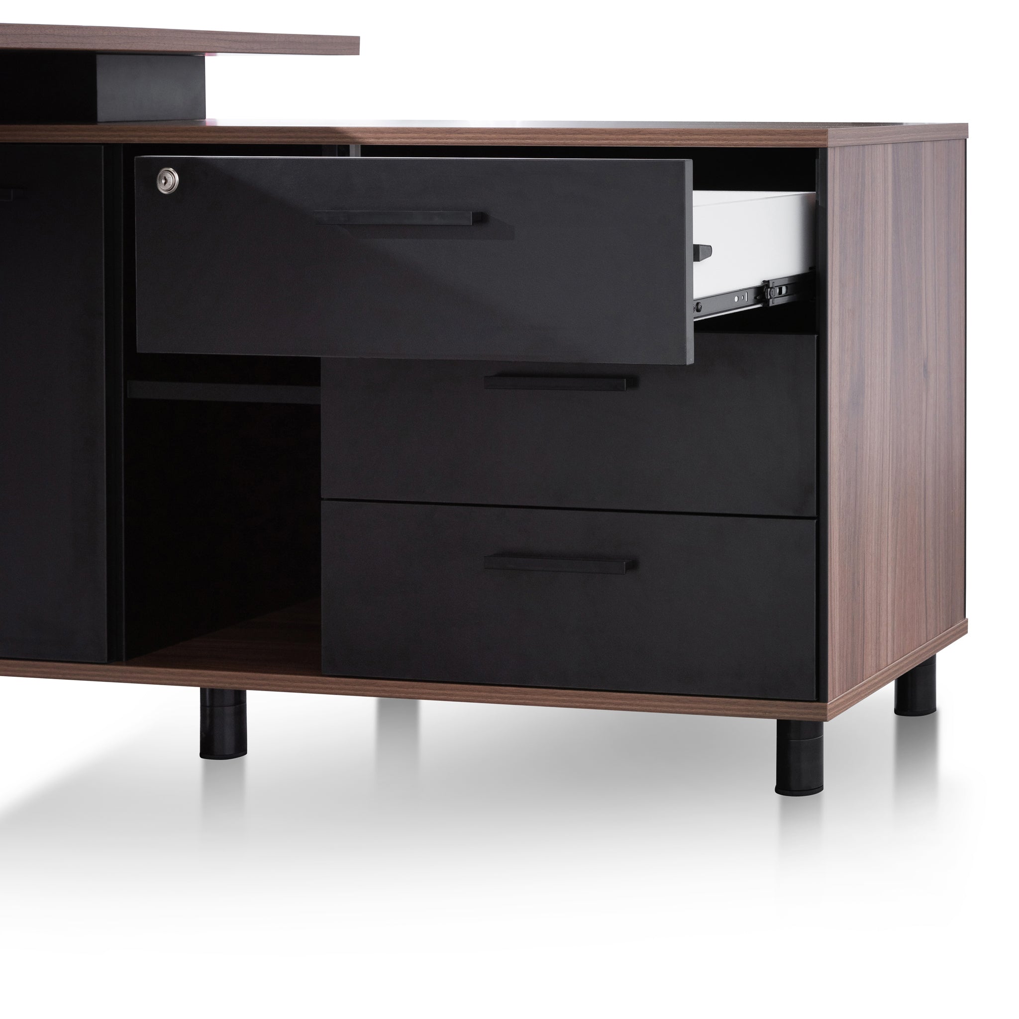 1.8m Executive Desk Right Return with Black Legs - Walnut - image 9