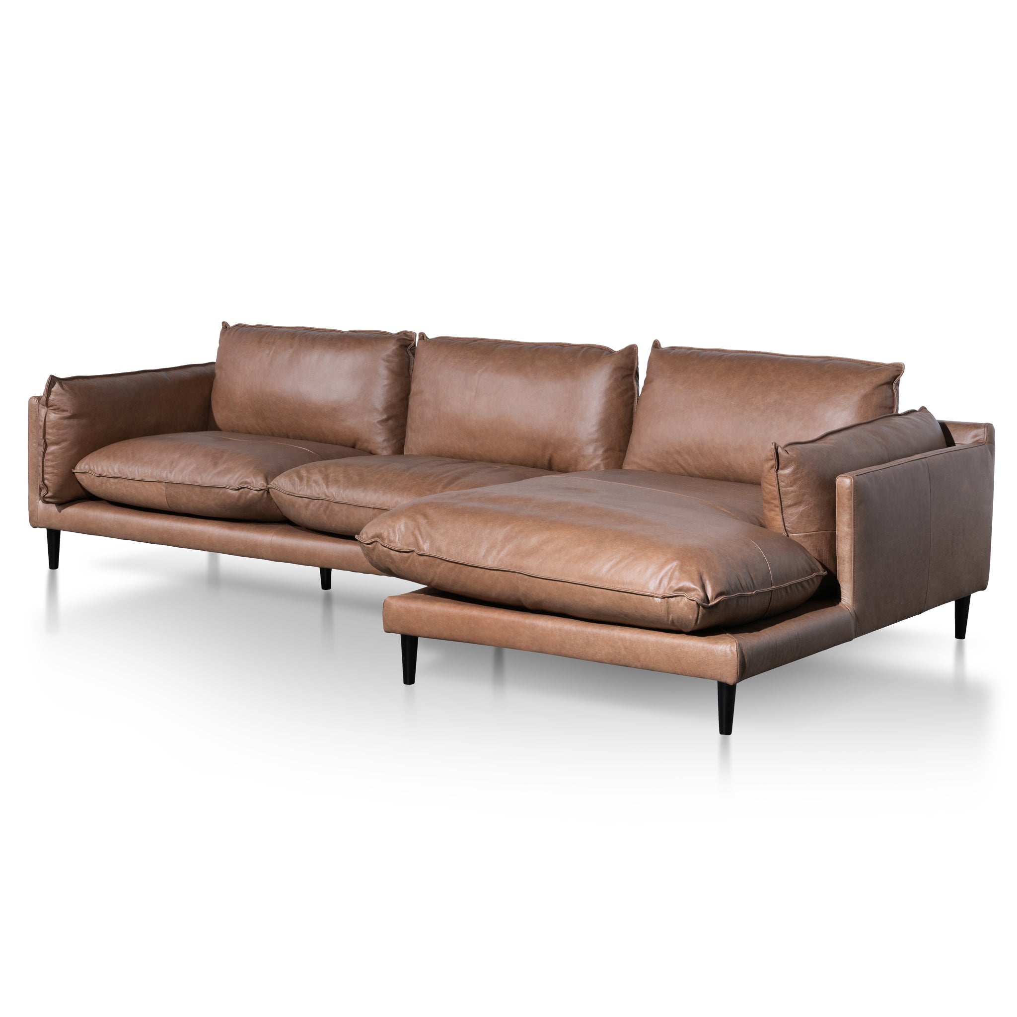 CLC6249-KSO 4 Seater Right Chaise Leather Sofa - Saddle Brown - Last one
