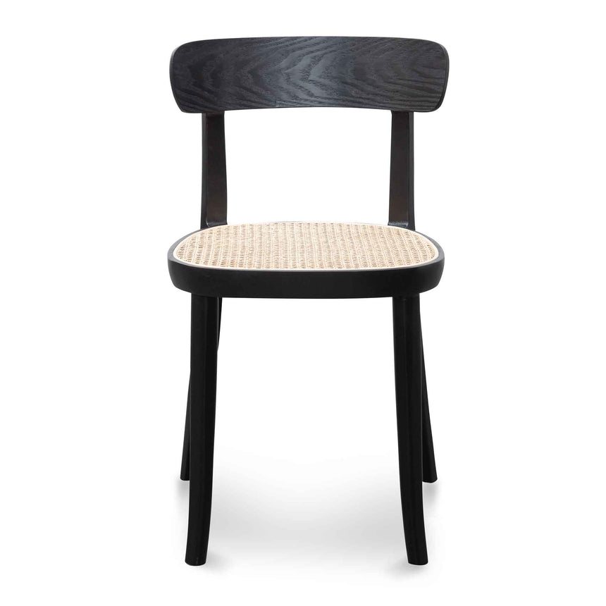 Rattan Dining Chair - Black with Natural Seat(Set of 2)