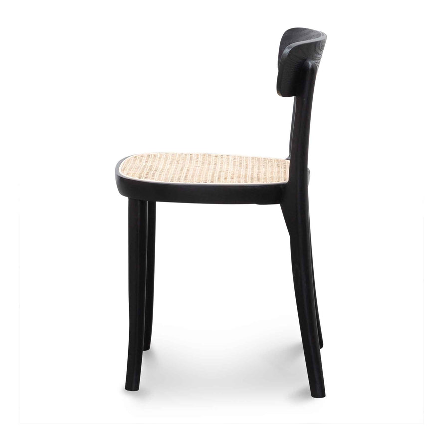 Rattan Dining Chair - Black with Natural Seat(Set of 2)