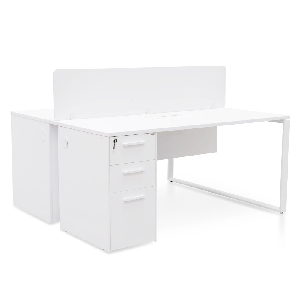 2 Seater 160cm Office Desk  With Privacy Screen - White - Upgraded Legs - image 2