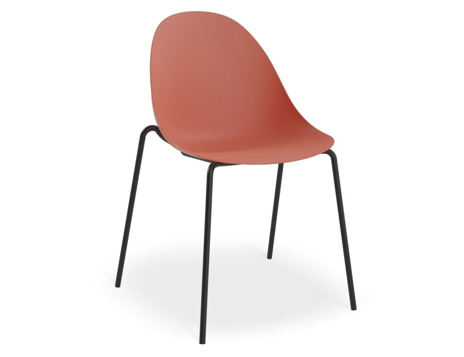 Pebble Chair Coral with Shell Seat - 4 Post Stackable - Black