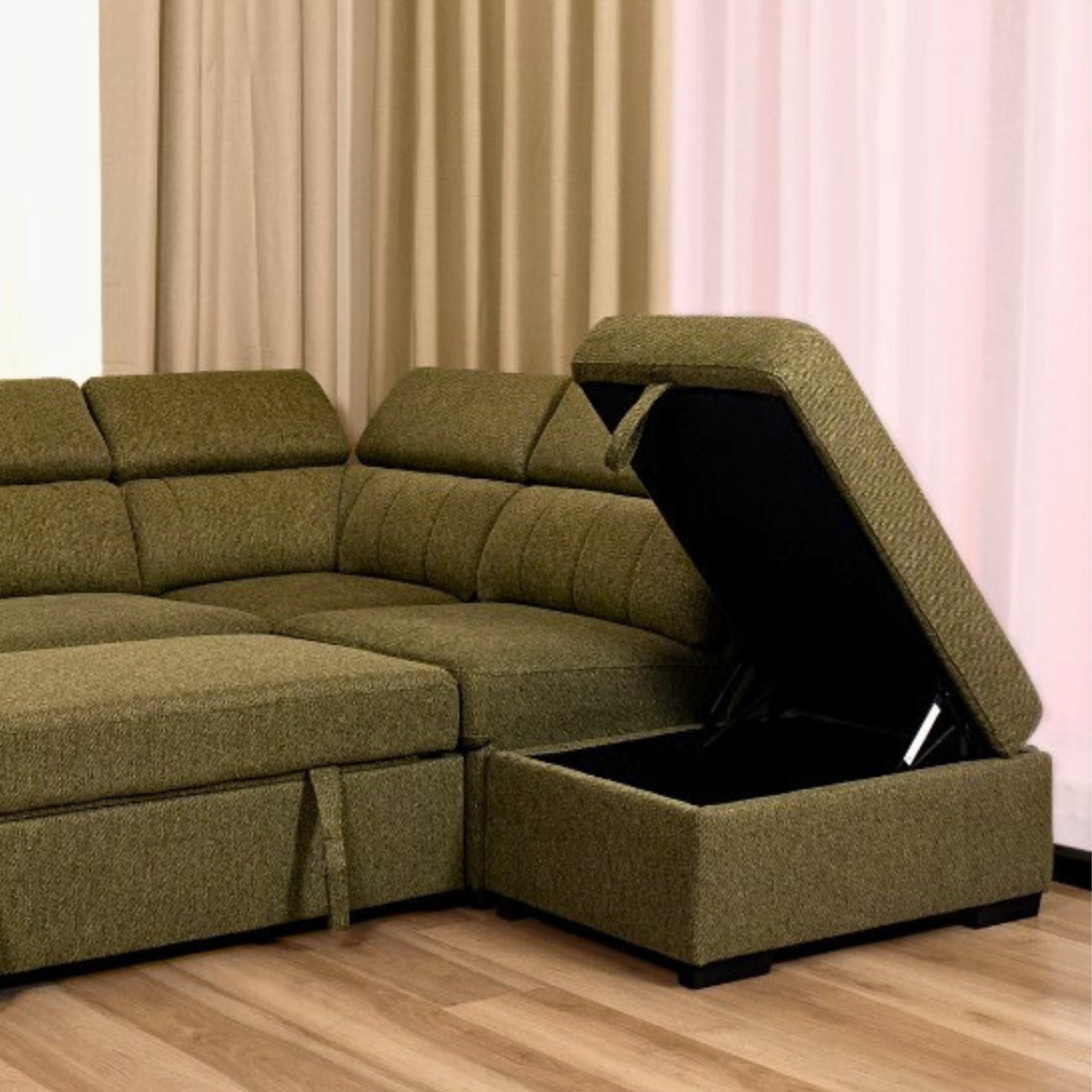 Odelia Lounge with Storage Ottoman - Green