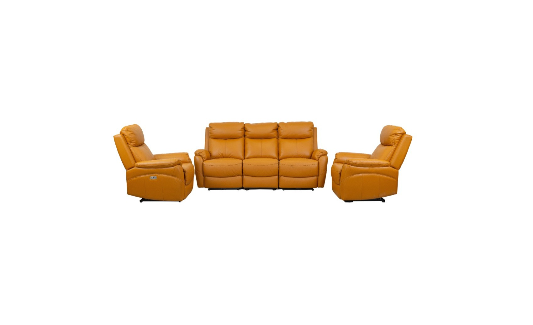 Camden Recliner Leather Sofa 3+1+1 Seater Electric Lounge Set - Tangerine