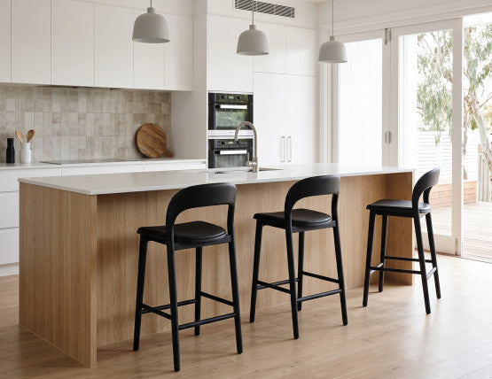 Mia Stool - Black with Pad - 66cm Seat Height Vintage Black Vegan leather Seat Pad