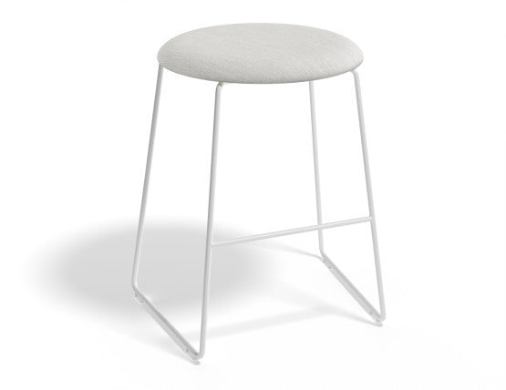 Hugo Low Stool - White - Fabric Seat - Grey Fabric Seat