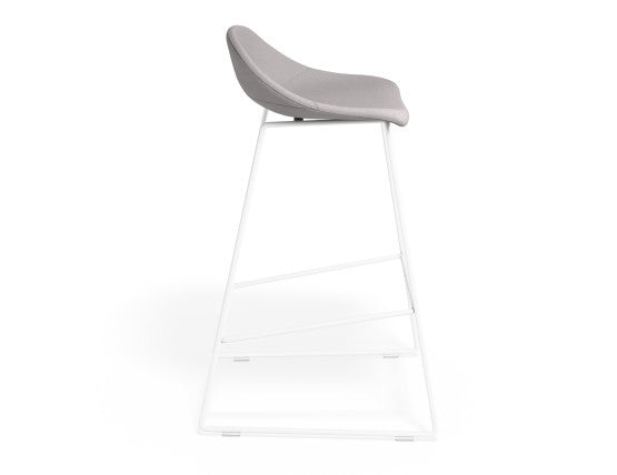 Pop Stool - White Frame and Light Grey Fabric Seat  - 65cm Kitchen Bench Seat Height