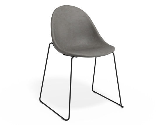 Pebble Chair Grey Upholstered Vintage Seat - 4 Post Base - White