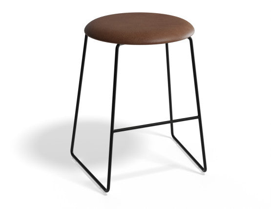 Hugo Low Stool - Black - Vintage PU Seat - 46cm Round Vintage Grey Seat