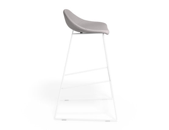 Pop Stool - White Frame and Light Grey Fabric Seat  - 65cm Kitchen Bench Seat Height