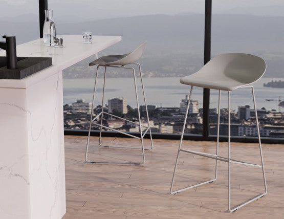 Pop Stool - Silver Grey Frame and Shell Seat  - 65cm Kitchen Bench Seat Height