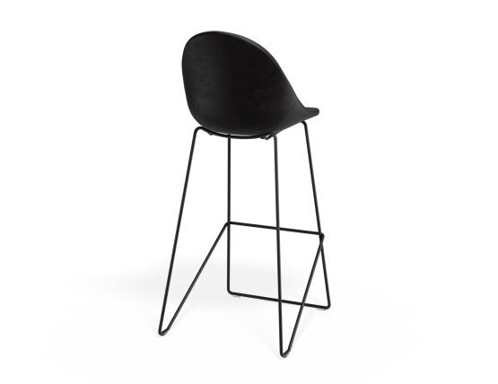 Pebble Stool Black Upholstered Vintage Seat  - Bar Stool 75cm Seat