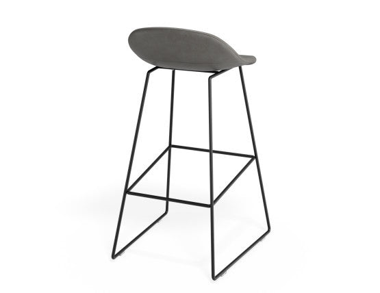 Pop Stool - Black Frame and Upholstered Vintage Grey Seat   - 65cm Kitchen Bench Seat Height