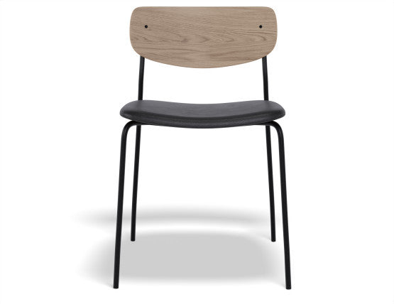 Rylie Chair - Padded Seat with Natural Backrest - Black Vegan Leather Seat