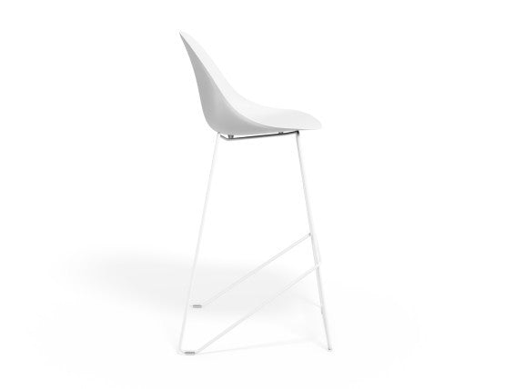 Pebble White Stool Shell Seat - Bar Stool 75cm Seat Height - Black Frame