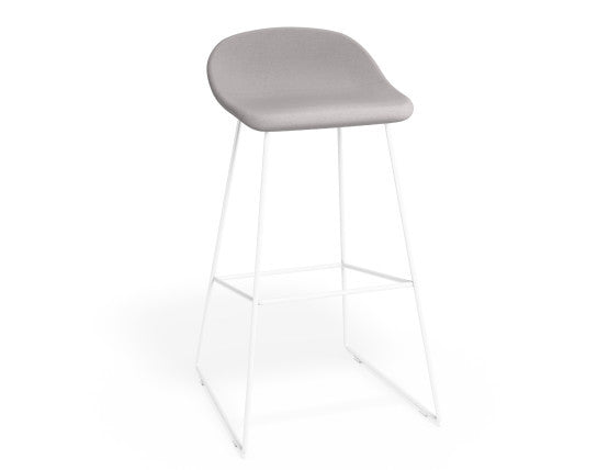 Pop Stool - White Frame and Light Grey Fabric Seat  - 65cm Kitchen Bench Seat Height