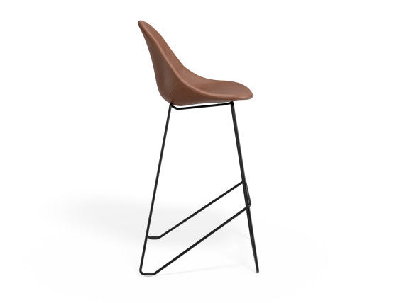 Pebble Stool Brown Upholstered Vintage Seat  - Bar Stool 75cm Seat - Black Base