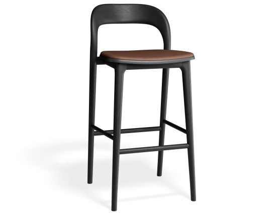 Mia Stool - Black with Pad - 66cm Seat Height Vintage Black Vegan leather Seat Pad